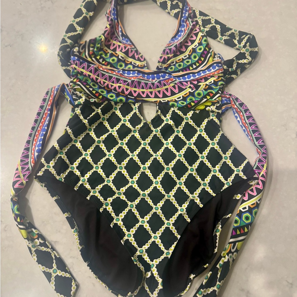 Trina Turk Black One-Piece Swimsuit with Multicolor Trim